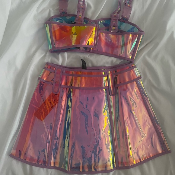 Dolls Kill Holographic Sheer Bra Top and Skirt Set (USED) - Picture 3 of 10
